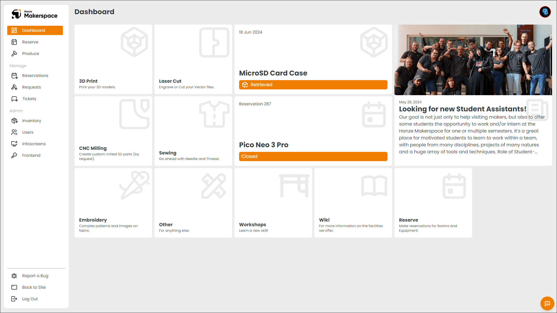 Hanze Makerspace Dashboard